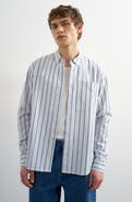 Topman Relaxed Fit Stripe Cotton Button-Down Oxford Shirt