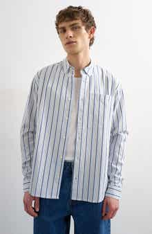 Relaxed Fit Stripe Cotton Button-Down Oxford Shirt