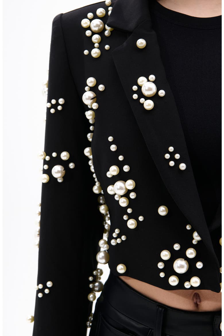 Faux Pearl Crop Blazer, Alternate, color, BLACK