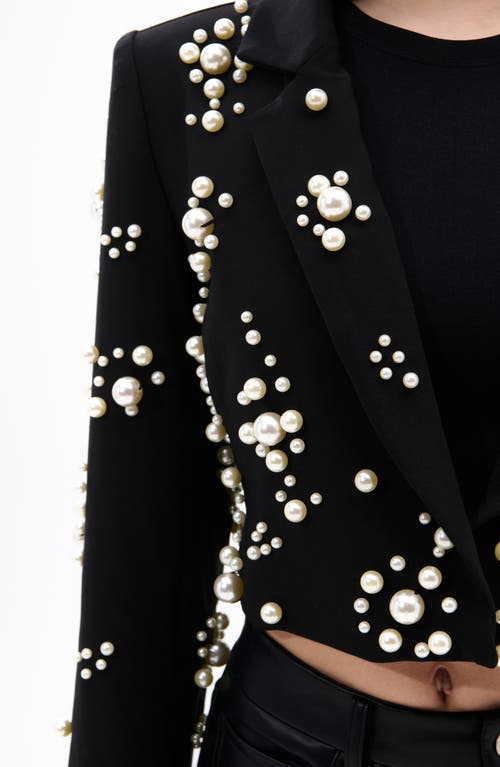 Azalea Wang Faux Pearl Crop Blazer In Black