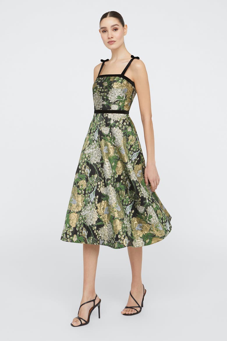 Joni Velvet Bow Strap Dress, Alternate, color, Black / Gold