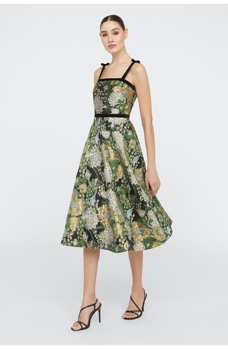 Theia Joni Velvet Bow Strap Dress, Alternate, color, Black / Gold