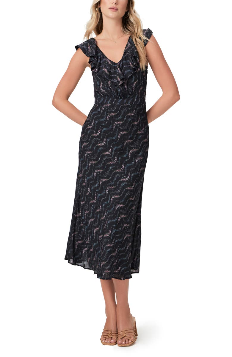 PAIGE Shona Ruffle Midi Dress, Alternate, color, Black Multi
