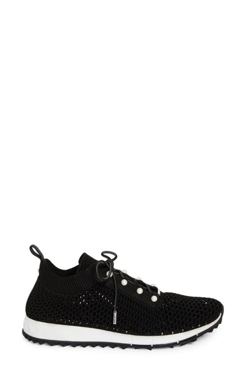 Jimmy Choo Womens X Coffee Veles Pearl-embellished Crochet-knit Low-top Trainers In X Black Mix