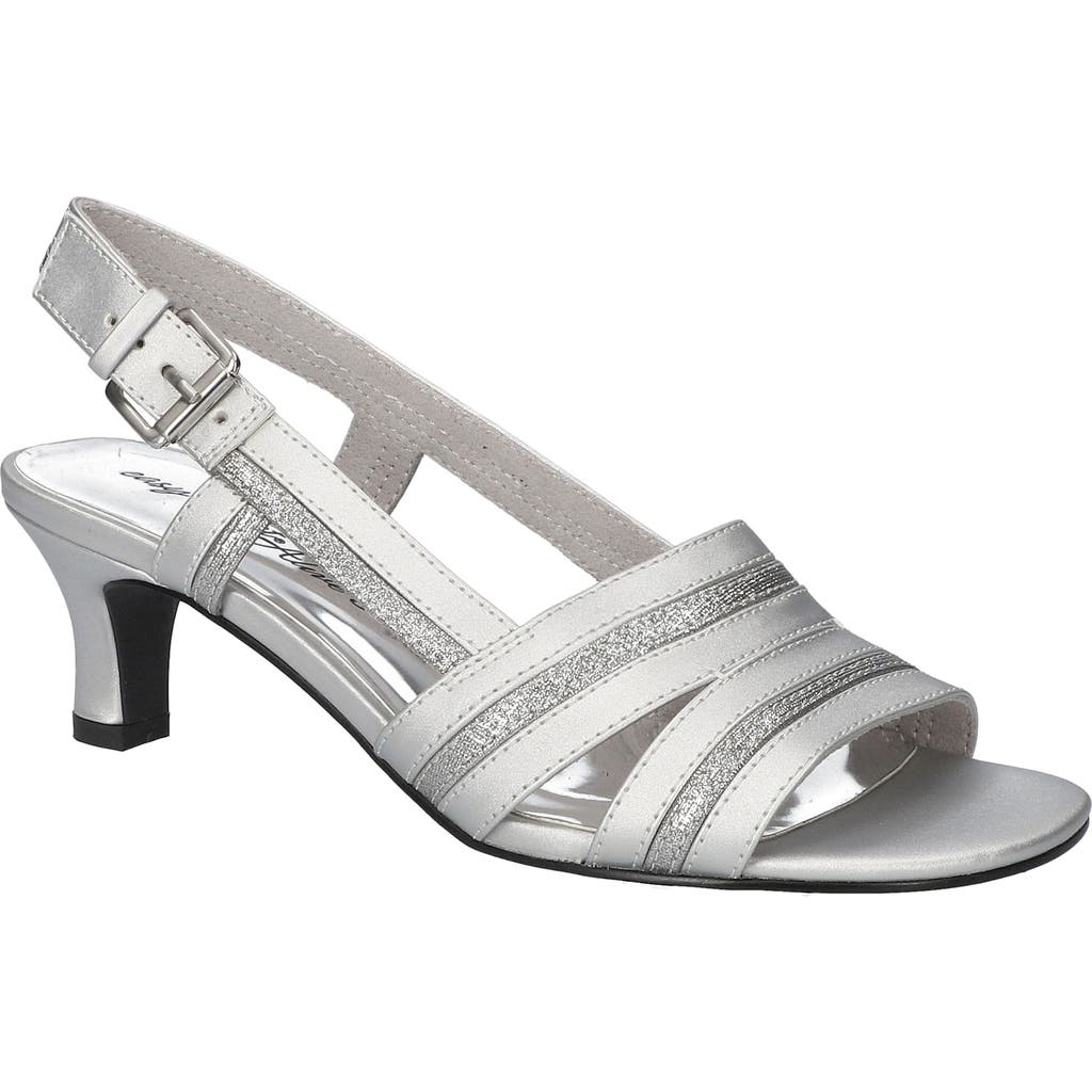 Easy Street Meghan Slingback Sandal In Silver Satin