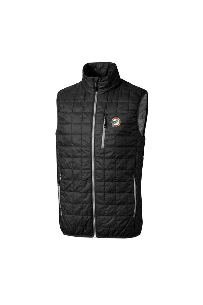 Men's Cutter & Buck Black Miami Dolphins Throwback Logo Rainier PrimaLoft Eco Insulated Full-Zip Puffer Vest, Alternate, color, Black
