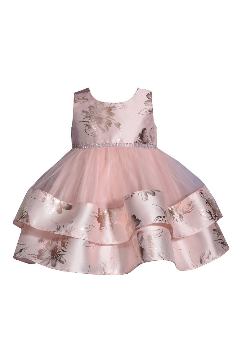Kids' Metallic Foil Tiered Mikado & Tulle Dress, Main, color, BLUSH