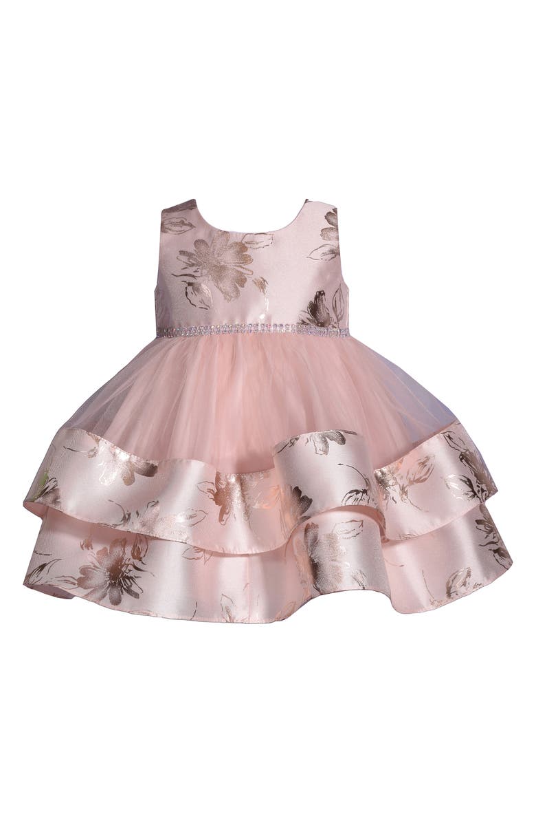 Iris & Ivy Kids' Metallic Foil Tiered Mikado & Tulle Dress, Main, color, Blush