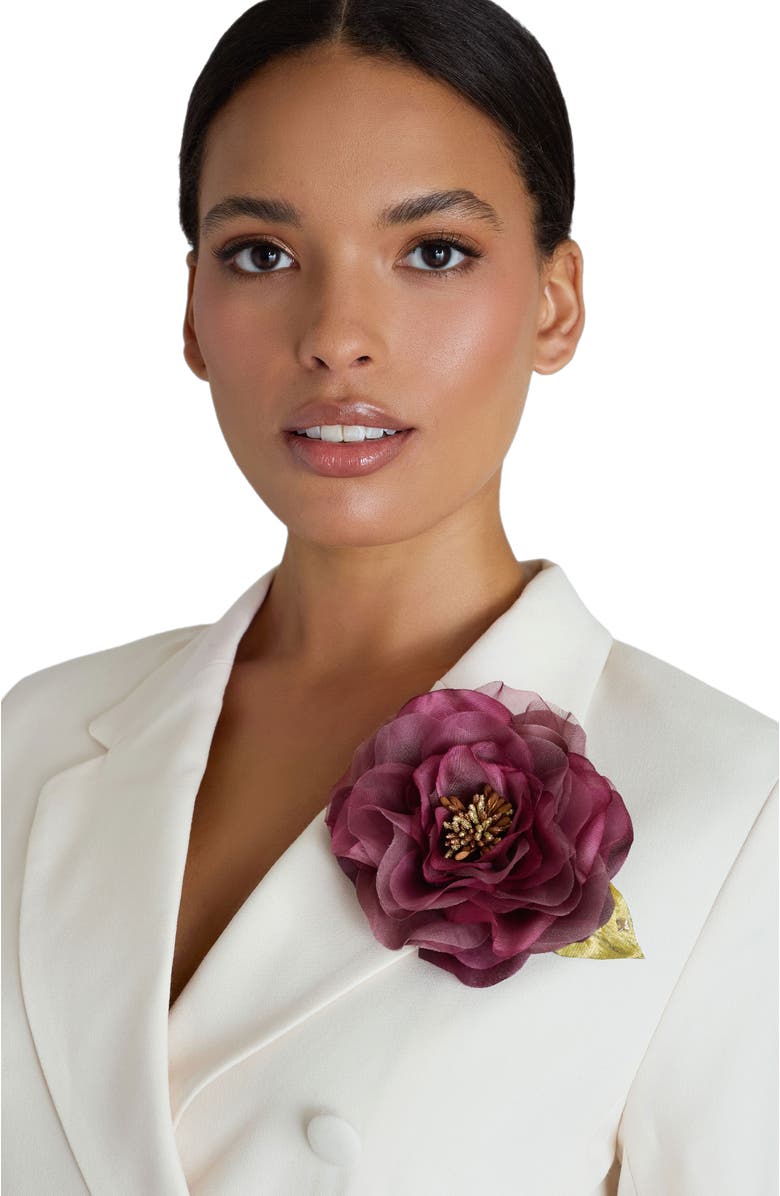 Helena Simon The Mauve Open Rose Floral Brooch, Alternate, color, Mauve