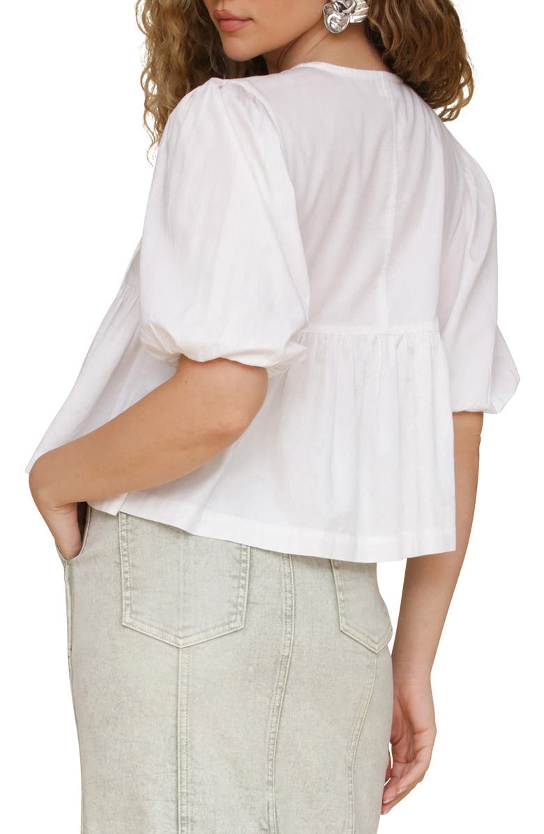 Avec Les Filles Tie Front Puff Sleeve Cotton Top, Alternate, color, White