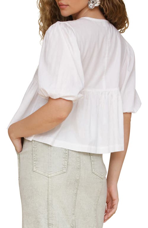 Avec Les Filles Tie Front Puff Sleeve Cotton Top In White
