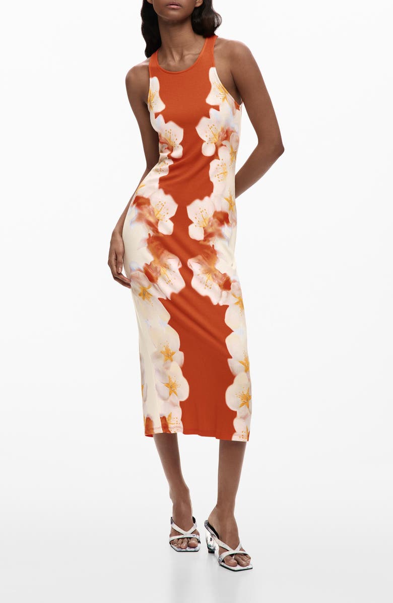 Desigual Floral Print Sleeveless Knit Dress, Main, color, Orange