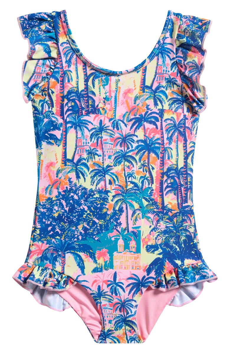 Boardies Kids' Havana Ruffles One-Piece Swimsuit, Main, color, Blue Multi