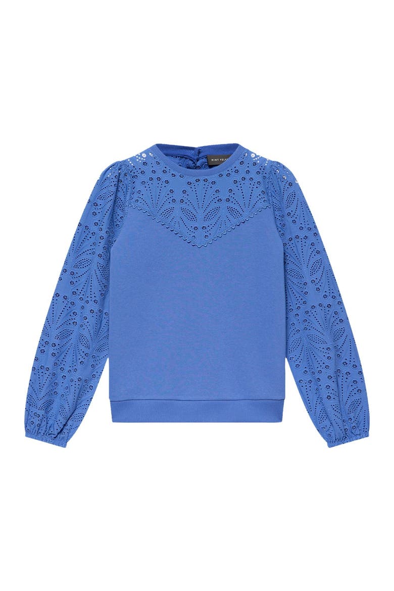 Cotton Blend Broderie Sweatshirt, Alternate, color, Blue