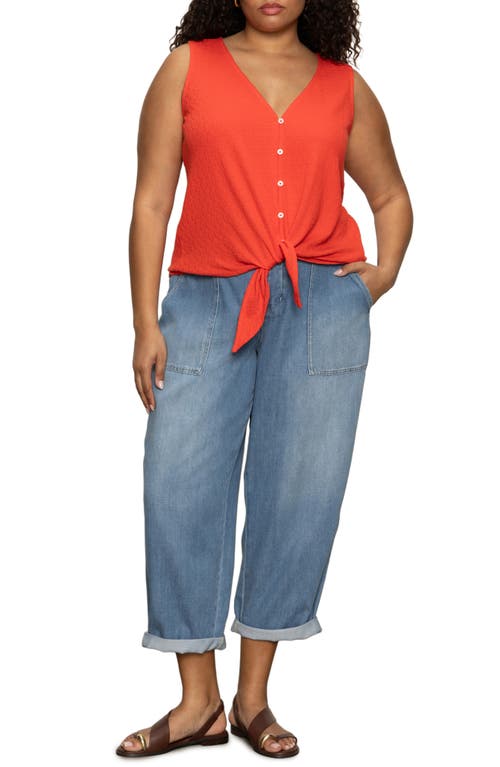 Sanctuary Vacation Textured Tie Front Button-up Tank