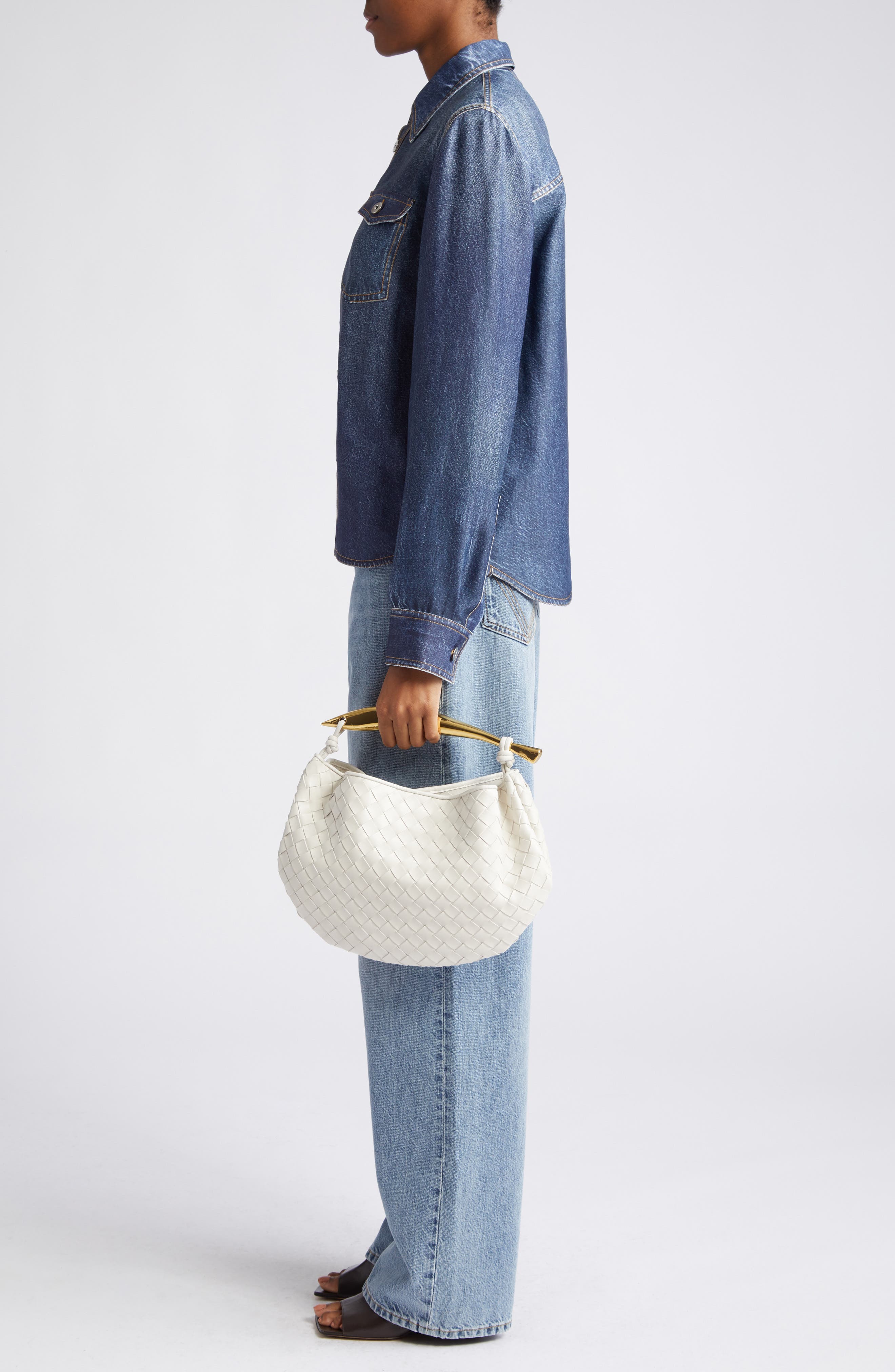 Bottega Veneta Sardine Intrecciato Leather Top Handle Bag, Alternate, color, 9104 Chalk-M Brass