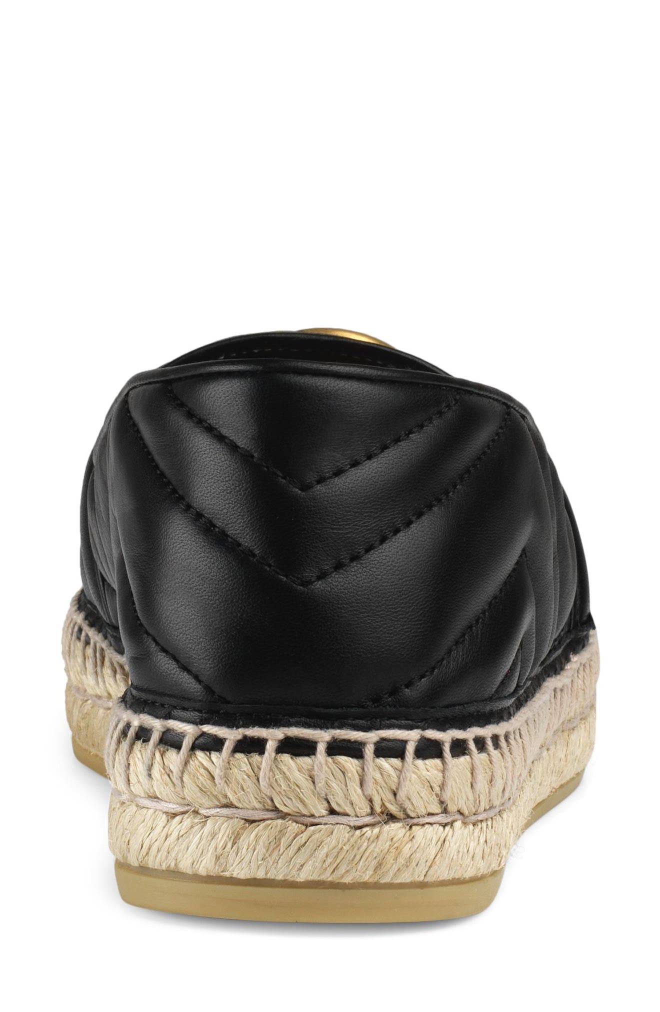 Gucci Pilar GG Matelassé Chevron Flat Espadrille, Alternate, color, Black Leather