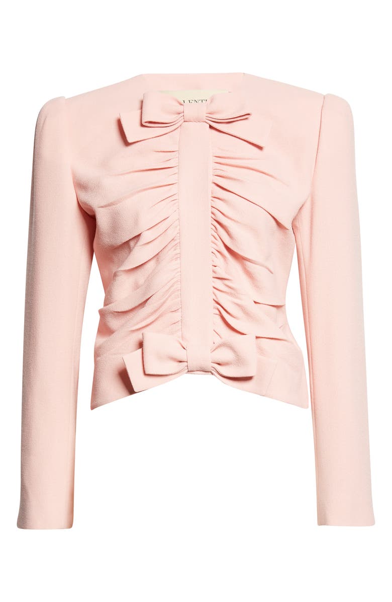Valentino Bow Detail Crispy Lightweight Crop Wool Jacket, Main, color, Rose
