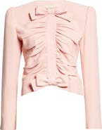 Valentino Bow Detail Crispy Lightweight Crop Wool Jacket
