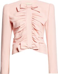 Valentino Bow Detail Crispy Lightweight Crop Wool Jacket