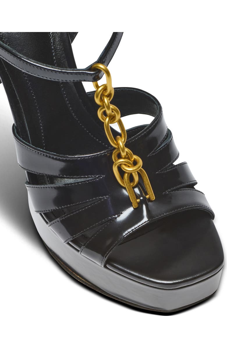 Balmain Sync platform sandals in patent lambskin, Alternate, color, Black