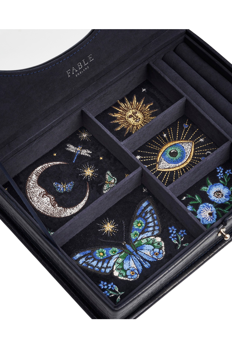 Night Sky Embroidered Large Croc Jewelry Box, Alternate, color, Navy