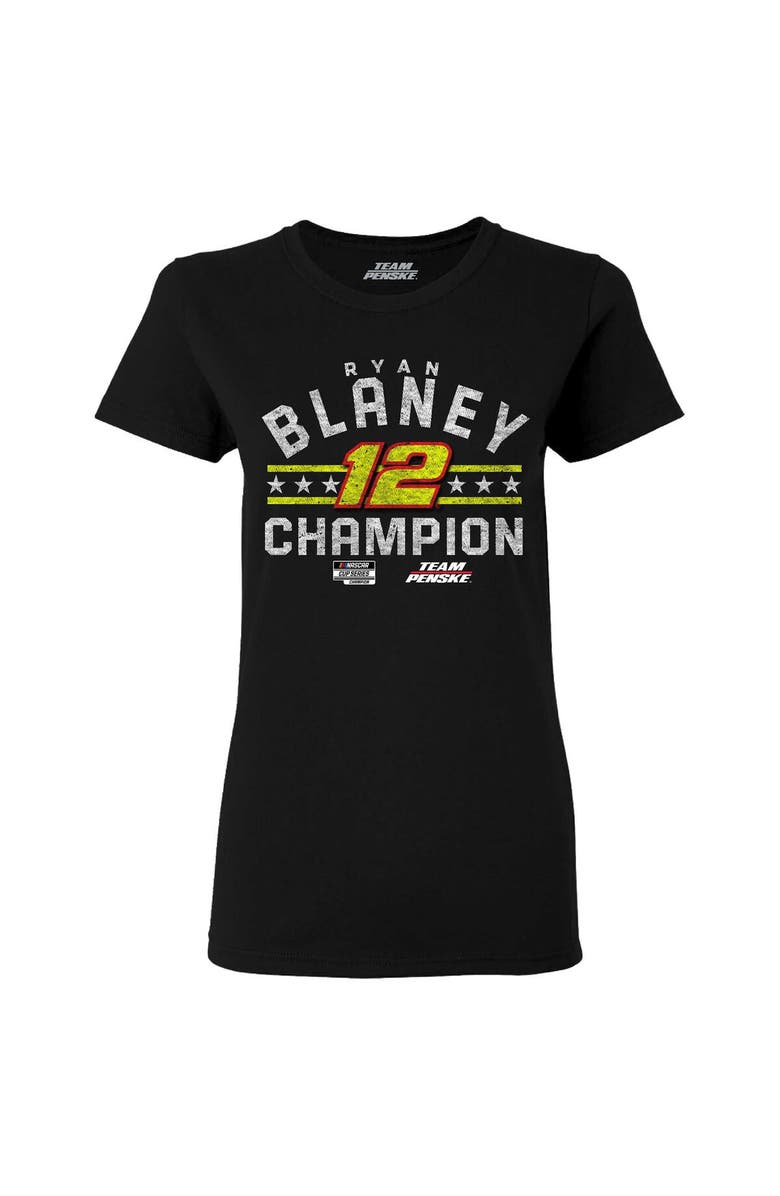 TEAM PENSKE Women's Team Penske  Black Ryan Blaney 2023 NASCAR Cup Series Champion Scoop Neck T-Shirt, Alternate, color, 