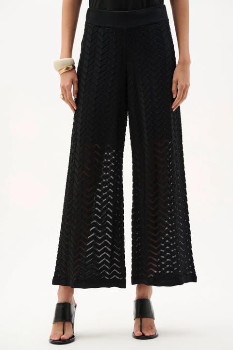 Viscose Jacquard Knit Chevron Stitch Culotte Pants