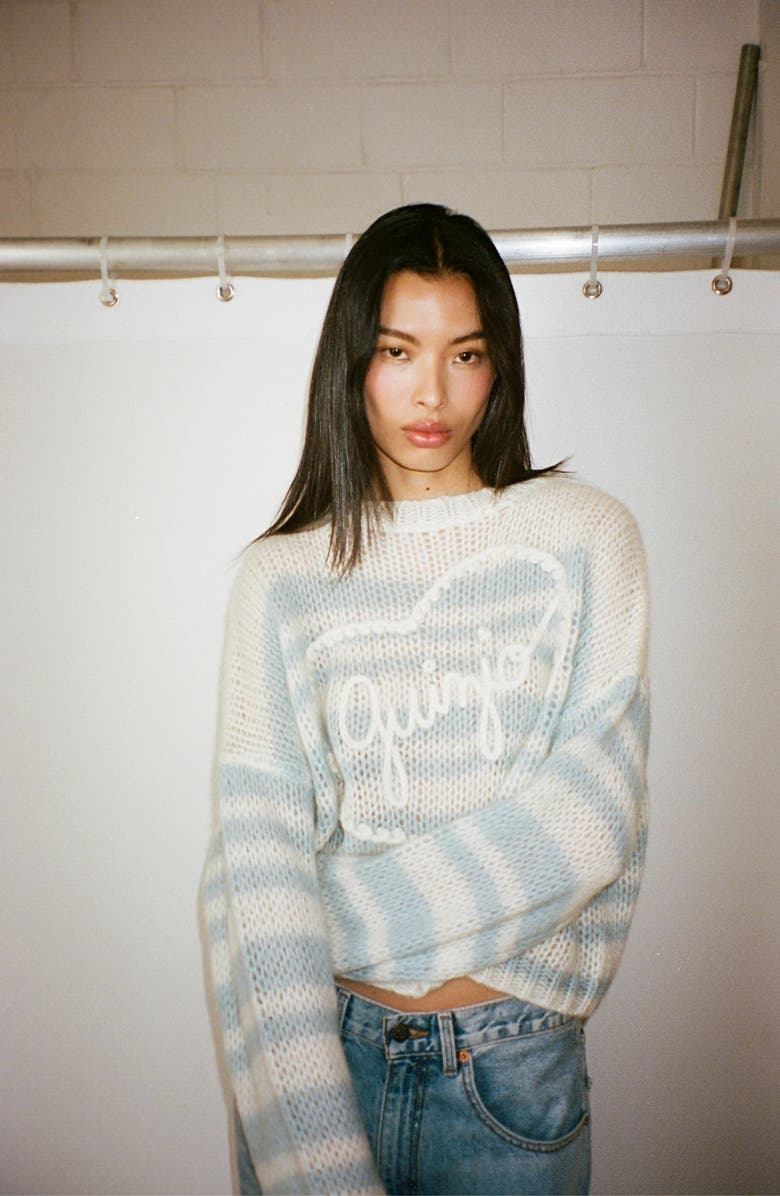 Guizio Mohair Alpaca Blend Heart Sweater, Alternate, color, Blue And White Stripes