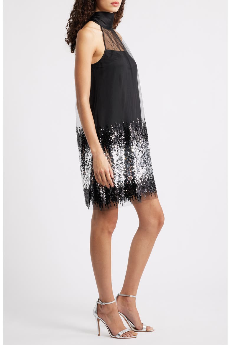 Ombré Sequin Mesh Sleeveless Dress, Alternate, color, BLACK/ SILVER
