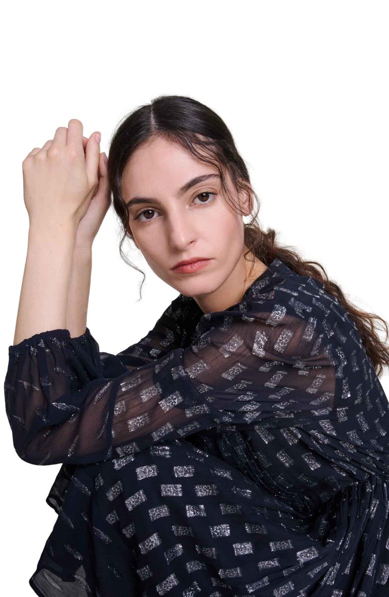 maje Pleated floral motif short dress, Alternate, color, 