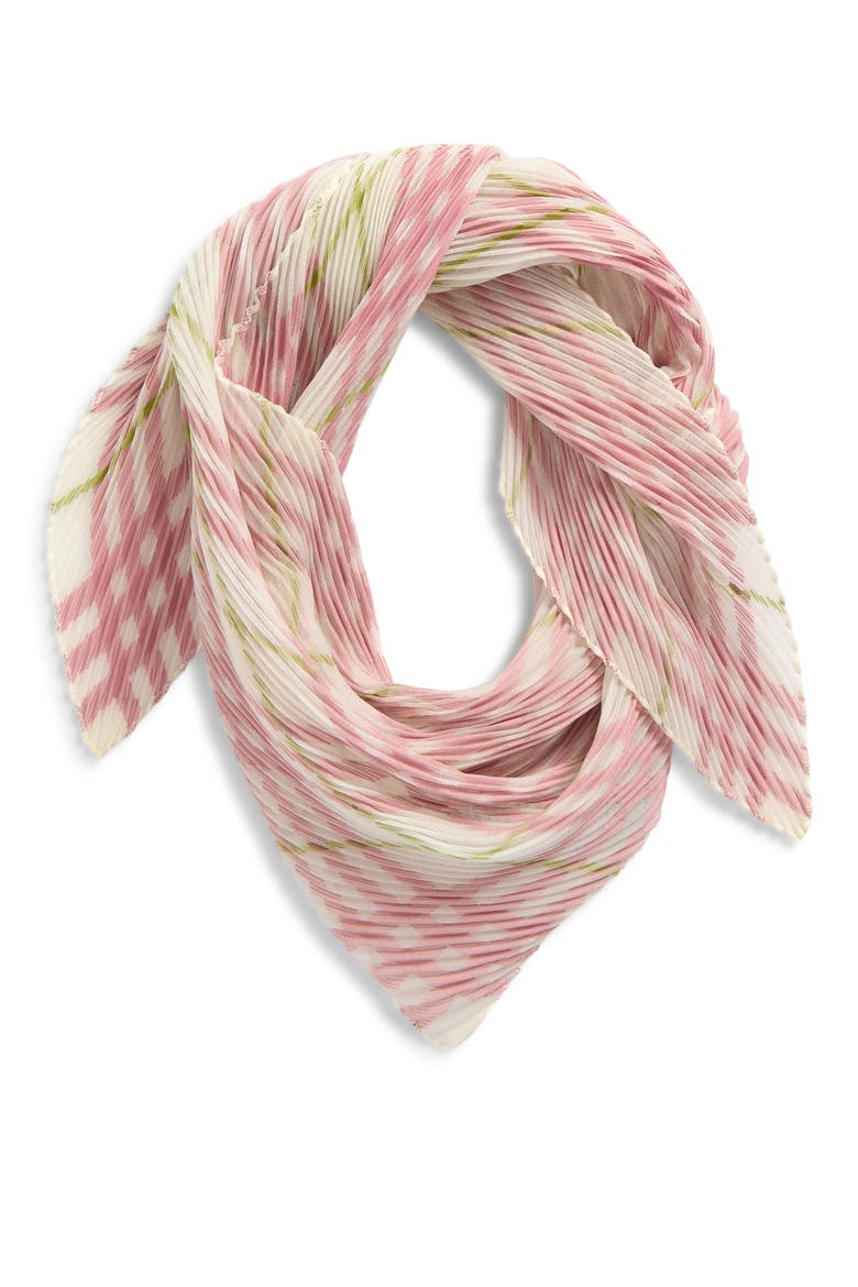 Check Plissé Silk Chiffon Diamond Scarf, Alternate, color, CARNATION PINK