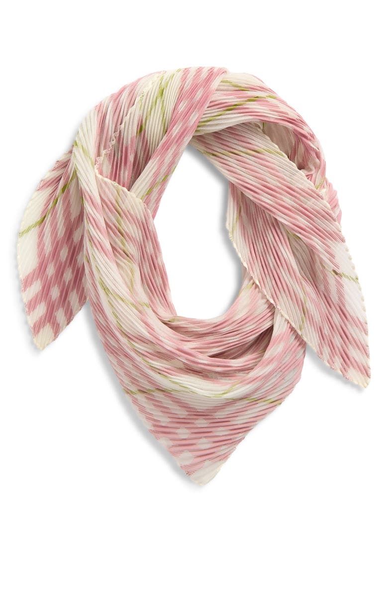 Burberry Check Plissé Silk Chiffon Diamond Scarf, Alternate, color, Carnation Pink
