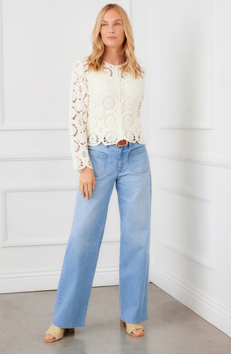 Karen Kane Open Stitch Jacket, Alternate, color, Cream