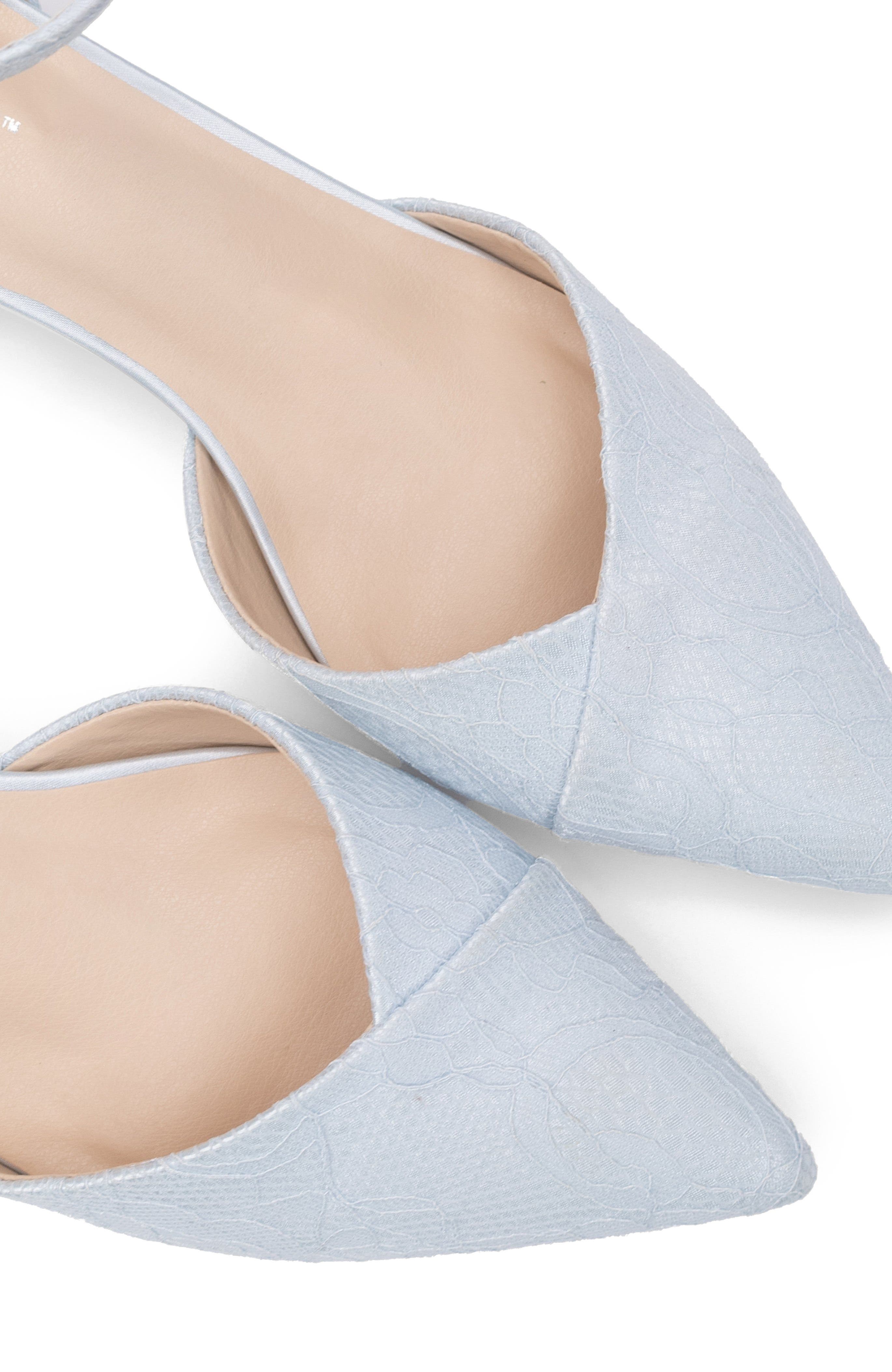 Kailee P Adele Light Blue Lace Pointy Toe Block Heel with Ankle Strap, Main, color, Light Blue