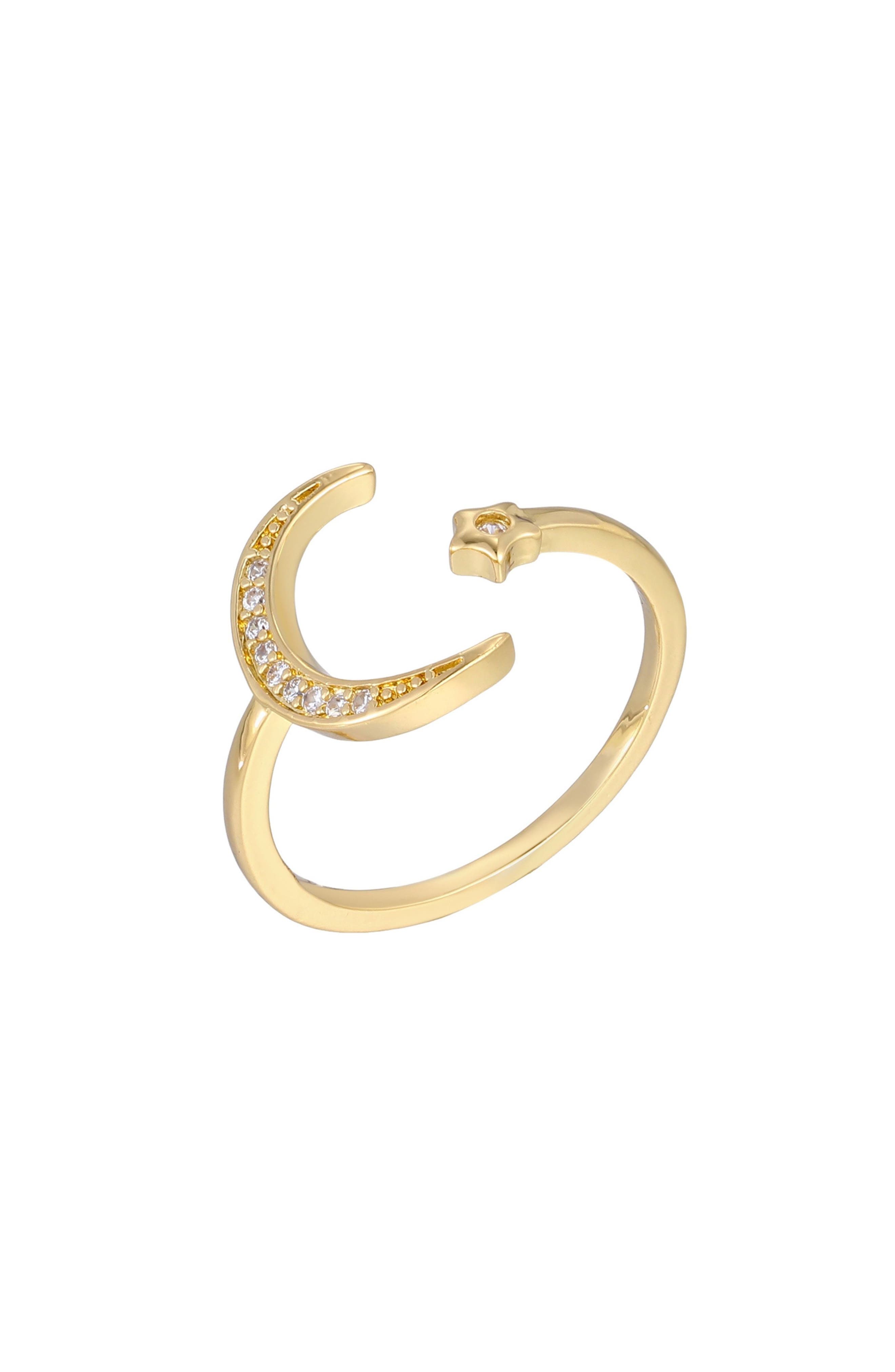 Adornia 14K Gold Plated Cubic Zirconia Moon & Star Open Band Ring