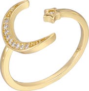 Adornia 14K Gold Plated Cubic Zirconia Moon & Star Open Band Ring
