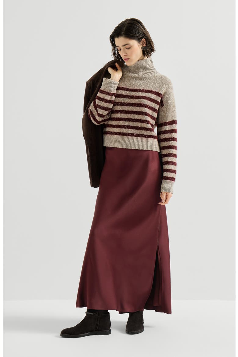 Satin cady fluid bias-cut skirt, Alternate, color, Wine