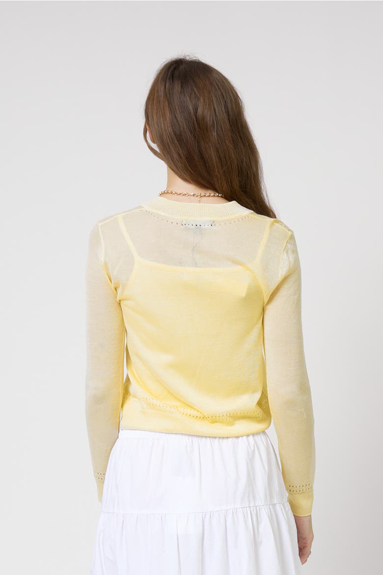 Serena Sheer Pointelle Cardigan, Alternate, color, YELLOW