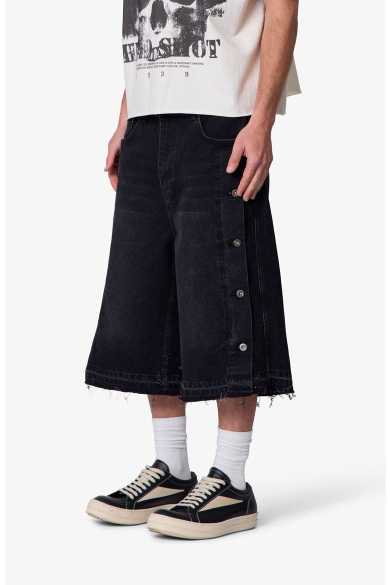 Ultra Baggy Offset Button Denim Shorts, Alternate, color, BLACK