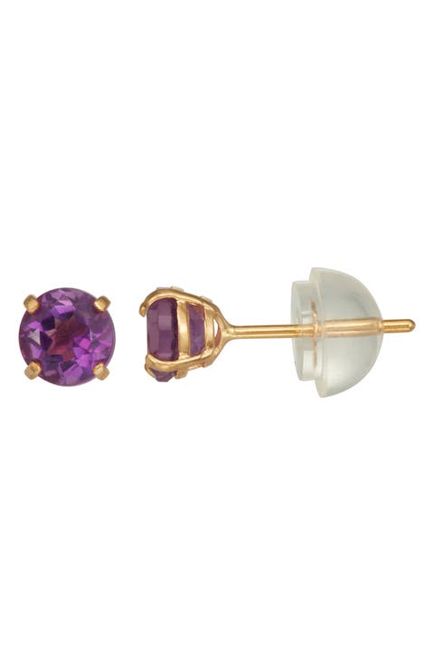 Kids' 14K Gold Round Cut Stone Stud Earrings