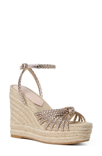 Loeffler Randall Pamela Mignon Knotted Metallic Leather Wedges In Neutral