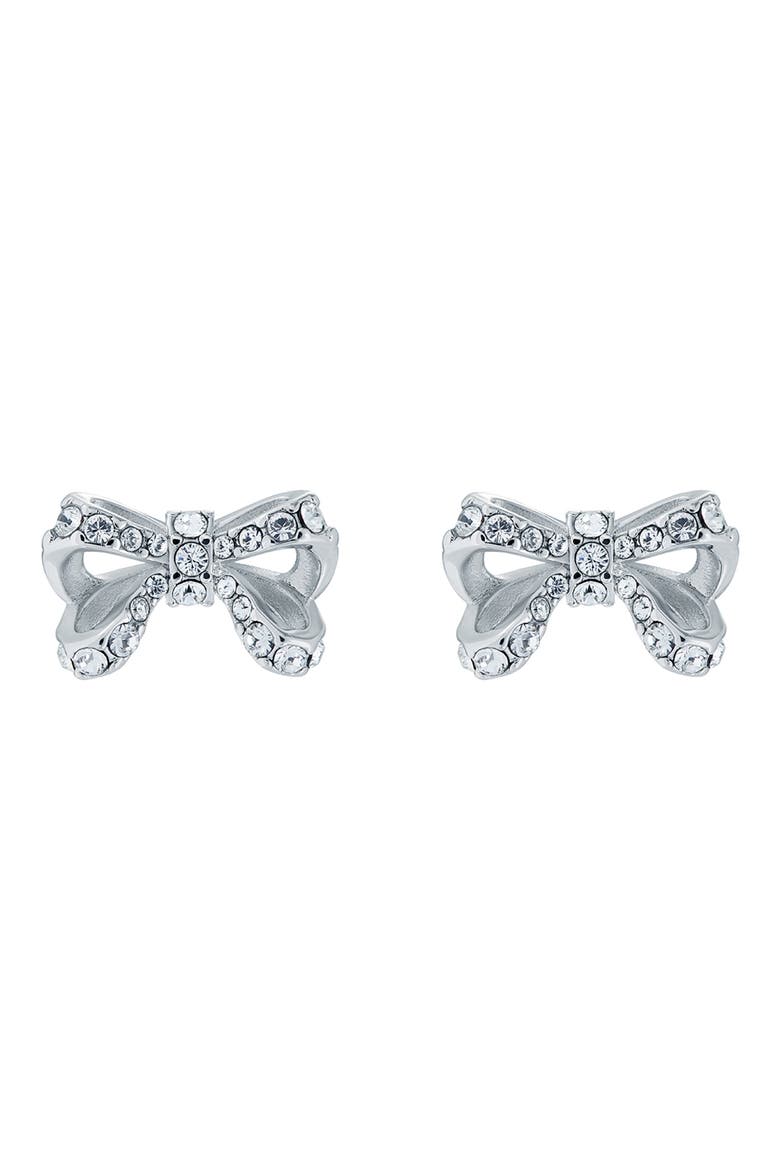 Callayy Crystal Petite Bow Stud Earrings, Main, color, SILVER TONE