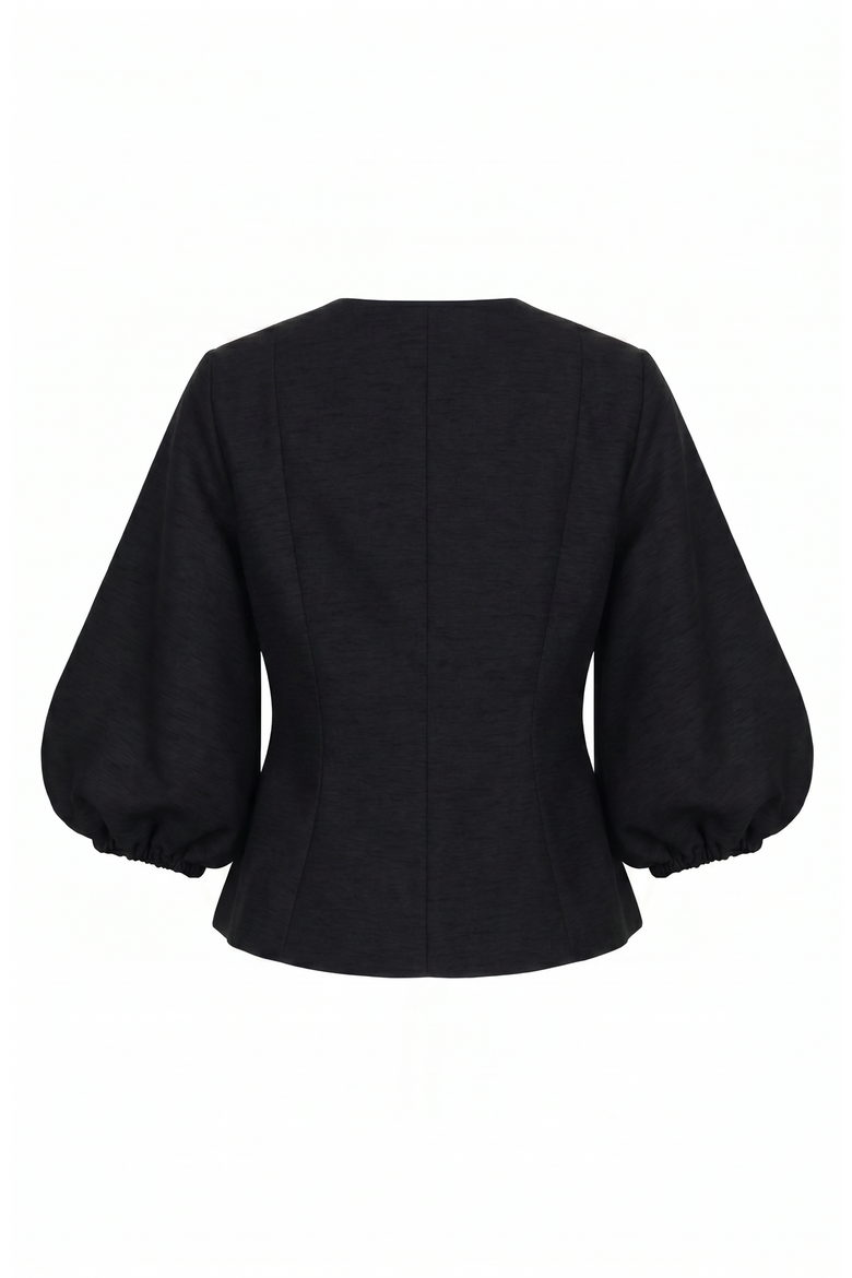 Embellished Puff Sleeve Button Jacket, Alternate, color, Black