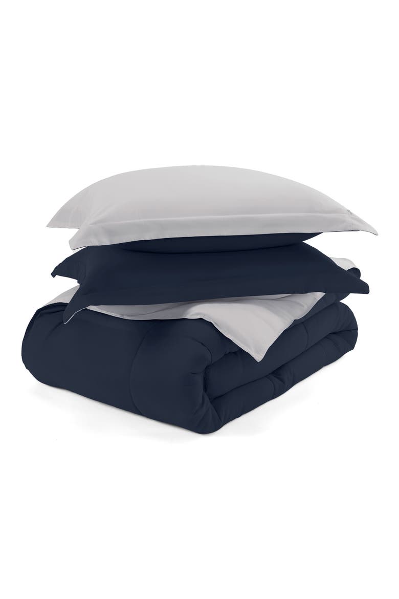 Premium Down Alternative Reversible Comforter Set, Main, color, NAVY & LIGHT GRAY