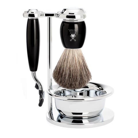 Vivo Black Resin 4-Piece Pure Badger & Mach-3 Shaving Set