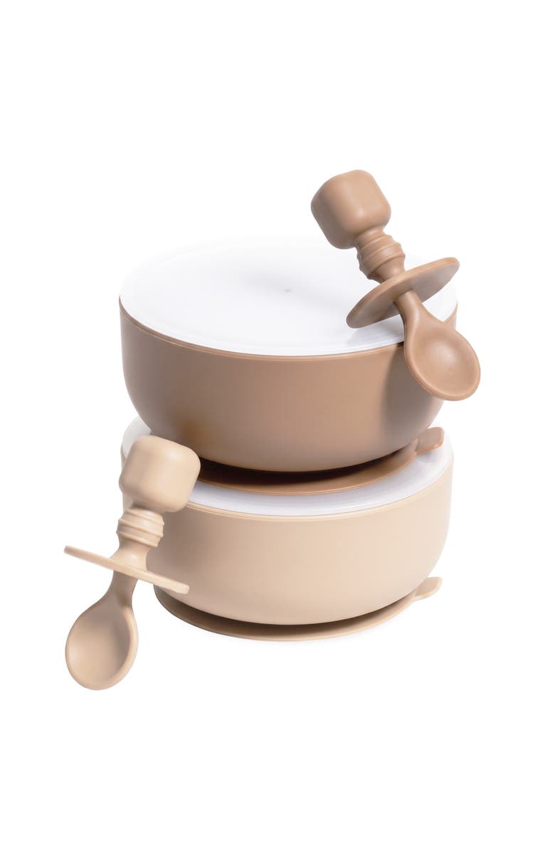 Sperric Silicone Baby Feeding Set with Suction Bowls & Spoons, 4-Piece, Main, color, Pastel Tan