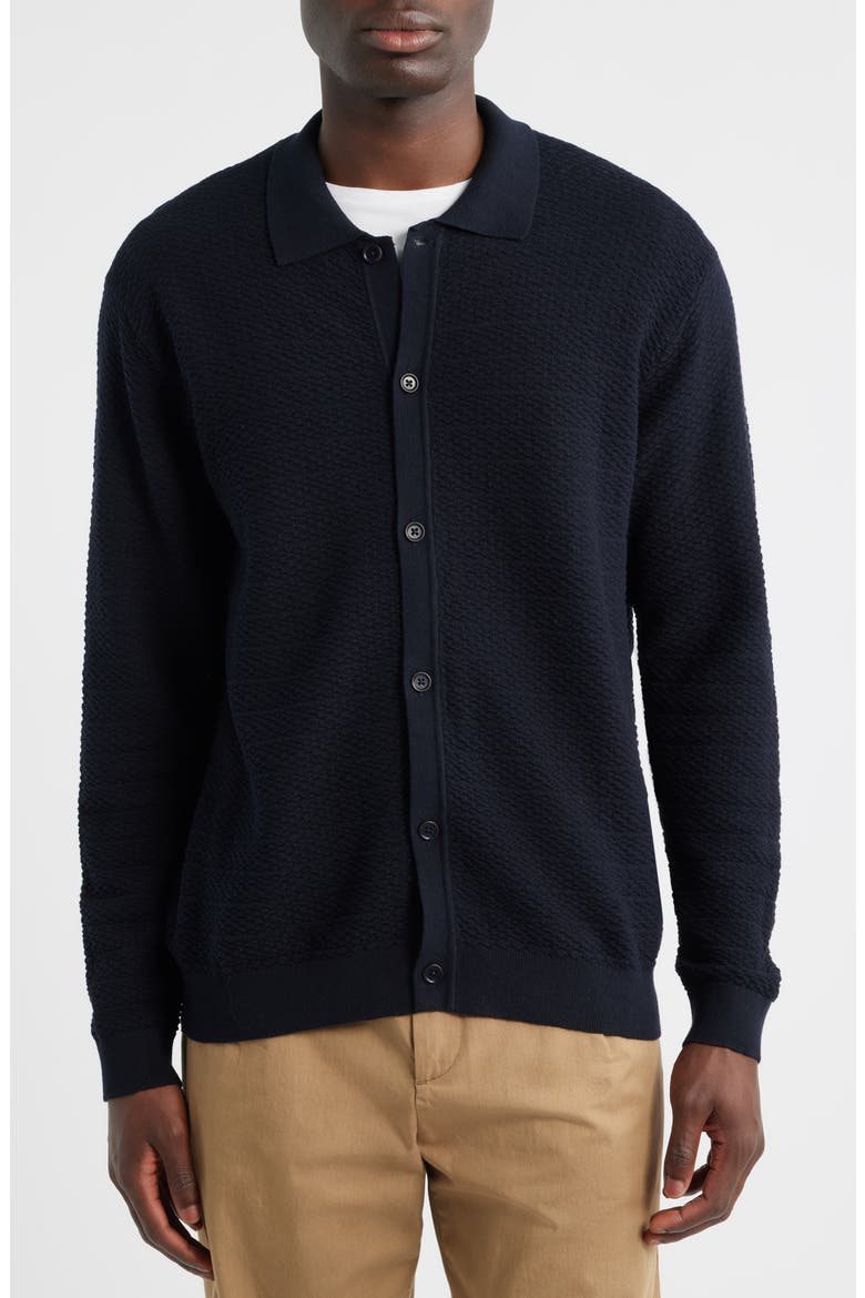 Navi 6499 Ribbed Cotton Full Button Cardigan, Alternate, color, NAVY BLUE