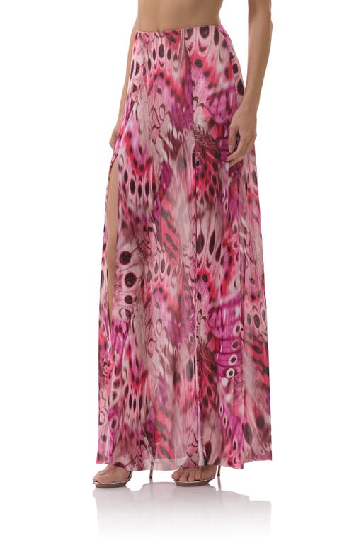 Afrm Batien Printed Mesh Maxi Skirt In Pink