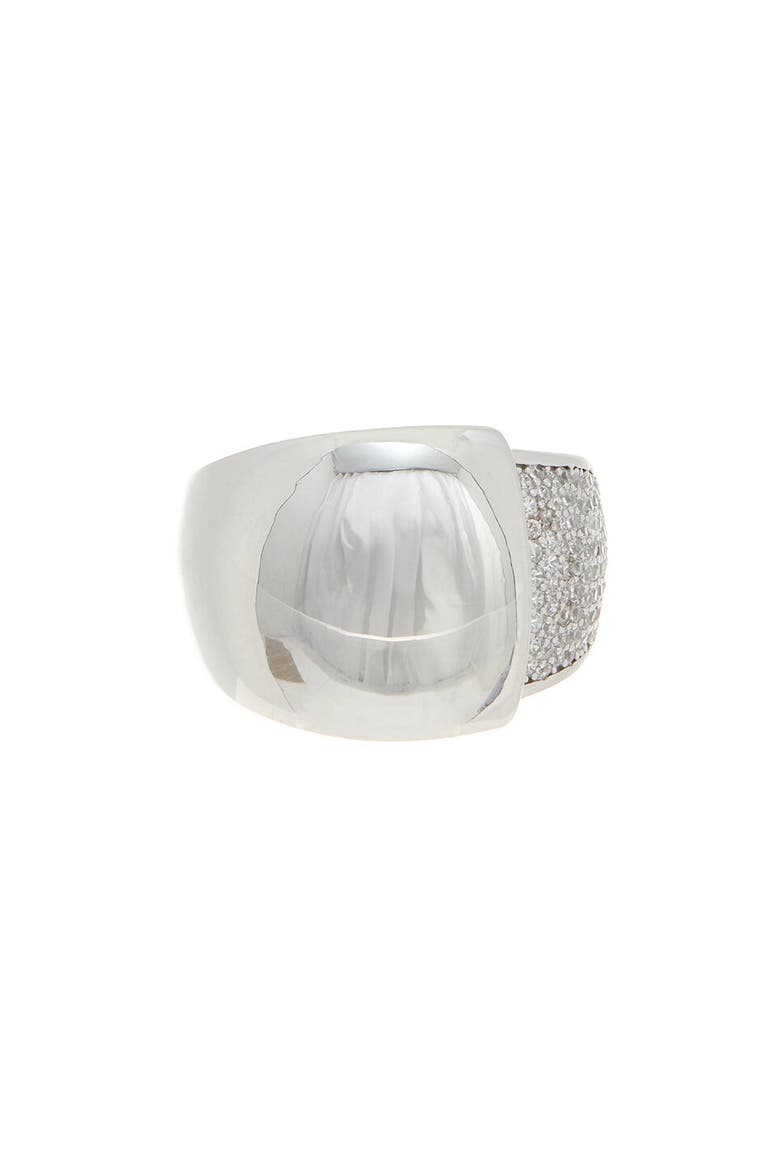 Pavé Cubic Zirconia Dome Ring, Main, color, WHITE GOLD